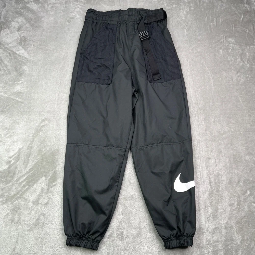 Nike Swoosh Pants Women Small Black Belted Tapered Joggers Athleisure CJ3776-010